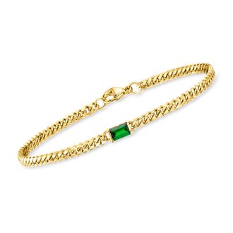 RS Pure by Ross-Simons Lab-Grown Emerald Curb-Link Bracelet in 18kt Gold Over Sterling