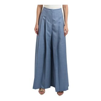 HUGO BOSS Broeken, Dames, Blauw, M, Wol, Blauwe Wijde Broek van Stretchwol