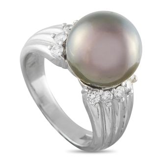 Luxury Bazaar Platinum 0.37ct Diamond and Tahitian Pearl Ring MF28-062526