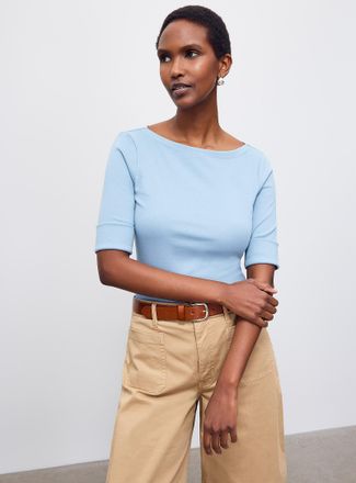 Lauren Ralph Lauren Womens Judy ashy blue boat-neck T-shirt