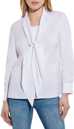 Misook Tie Neck Poplin Blouse in White at Nordstrom Rack, Size X-Large
