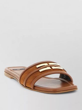 Elisabetta Franchi logo sandals flat sole square toe