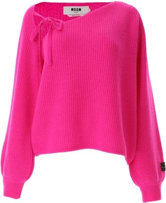 Msgm Asymetric Pull - female - MSGM - Round-neck Knitwear - Pink - L - Knitwear