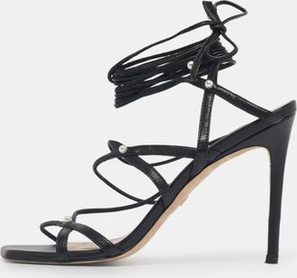Stuart Weitzman Black Leather Ankle Wrap Sandals