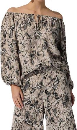 Joseph Ribkoff Gauze Python Print Flared Top In Beige Multi