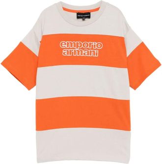 Emporio Armani logo-embroidered striped T-shirt - kids - Cotton - 14 yrs - Orange