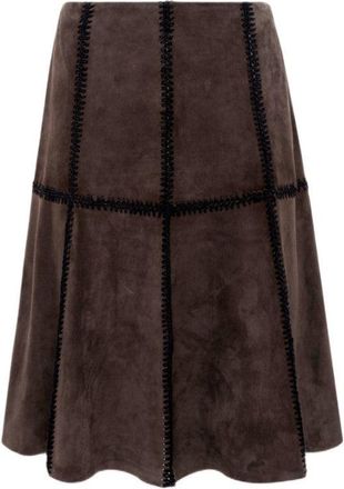 Blugirl Flared Brown Skirt With Grid Stitching Details