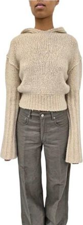 Rick Owens Truien & Vesten, Dames, Beige, S, Kasjmier, Pullover Cropped Hoodie