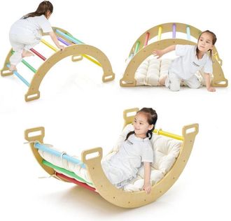 Costway Costway Tri&aacute;ngulo De Escalada 2 En 1 Con Coj&iacute;n Suave, Arco De Escalada De Doble Cara, Juguete De Escalada Y Balanc&iacute;n De Madera Para Ni&ntilde;os De 1 + A&ntilde;os,