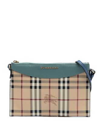 Burberry Borsa a tracolla in tela Peyton con motivo Haymarket Check 2000-2017 - Marrone