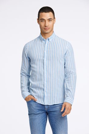 Lindbergh Leinenhemd LINDBERGH, Herren, Gr. XXL, N-Gr, blau, Stoff, Obermaterial: 55% Leinen, 45% Baumwolle, gestreift, slim fit normal, Rundhals, 2-Knopf-Mansc