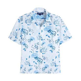 Vilebrequin Bowling Linen Shirt Medusa and Shells in White at Nordstrom, Size Xx-Large S