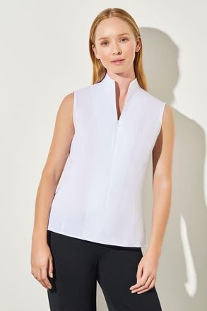 Ming Wang Sleeveless Zip-Up Stretch Cotton Shirt in White at Nordstrom, Size X-Small
