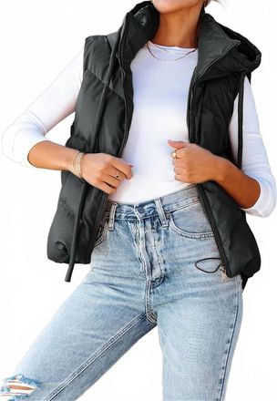 Hidden Jeans Short Hooded Down Sleeveless Vest In Black