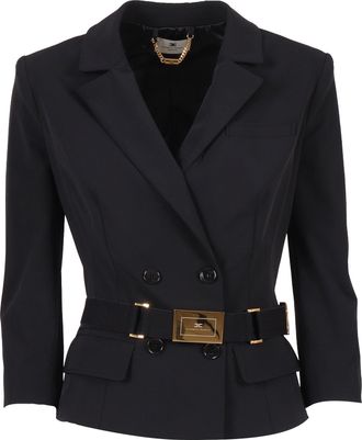 Elisabetta Franchi Belted Tailored Gold Buckle Jacket