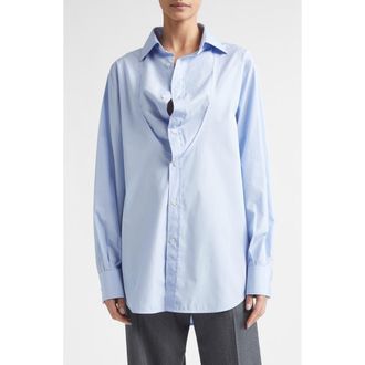 Maison Margiela Folded Collar Cotton Button-Up Shirt in Light Blue at Nordstrom, Size 6 Us