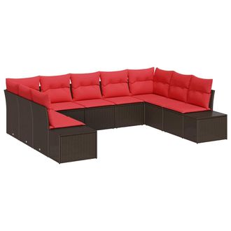 vidaXL Conjunto De Sof&aacute; De Jard&iacute;n 9 Pcs Marr&oacute;n Rat&aacute;n Sint&eacute;tico Vidaxl
