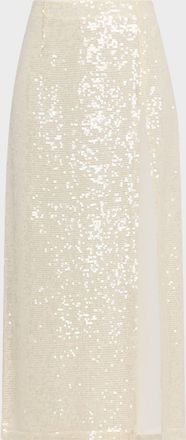 Sally Lapointe High-Waist Sequined Slit Midi Dress
