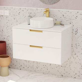 Aurlane Aurlane - Mueble De Ba&ntilde;o 80cm Blanco Y Oro Dorado - 2 Cajones - Lavabo Redondo Blanco