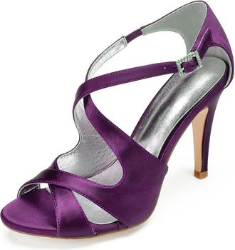 Generic High Heel Sandals Women Bridal Peep Toe Ankle Straps Stiletto Satin Evening Party Prom Wedding Bridal Shoes 10.5Cm,Purple,3 UK