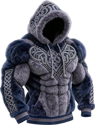 Generic Mens Ugly Christmas Sweatshirt Hoodies Soft Plush, Muscle Pattern Flannel Fuzzy Sherpa Warm Pullovers Ribbed Cuff Funny Novelty Fashion Holiday Partie