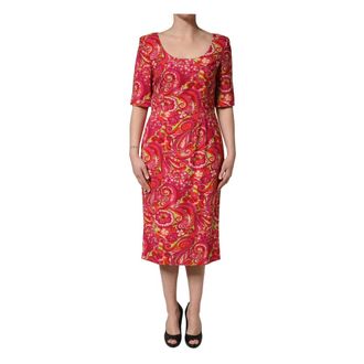 Dolce & Gabbana Midi Dresses, female, Red, Size: 2XL Sheath Midi Dress