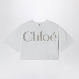 Chlo&eacute; T-shirt cropped bianca con stampa logo