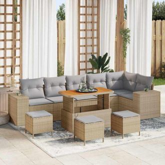 vidaXL Conjunto De Sof&aacute; De Jard&iacute;n 10 Pcs Beige Rat&aacute;n Sint&eacute;tico Vidaxl