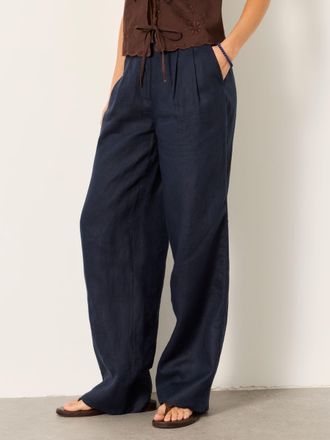 Fat Face FatFace Arie Navy Wide Leg Linen Trousers