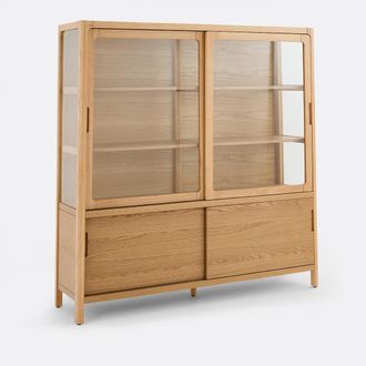 La Redoute Interieurs Vitrinekast in massief essen en eikenfineer, 4 deuren, hoogte 180 cm, Tress