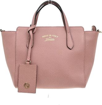 Gucci Swing Crossbody Bag Pebbled Leather Pink Leather Handbag (Pre-Owned)