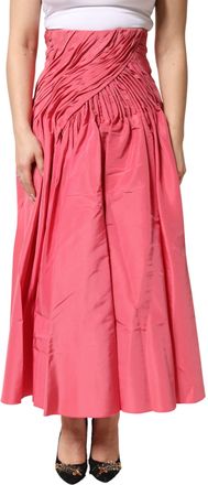 Dolce & Gabbana Pink Silk Pleated High Waist Midi Womens Skirt