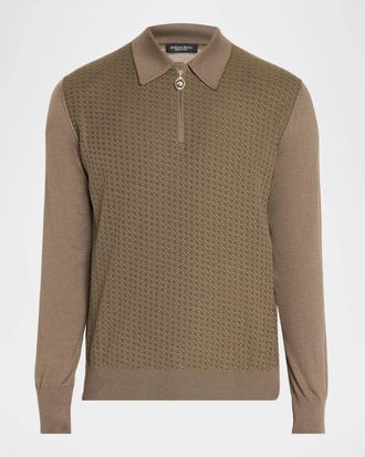 Stefano Ricci Men & apos;s Textured Houndstooth Half-Zip Sweater
