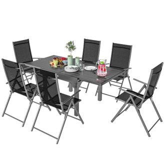 OUTSUNNY Set da Giardino 7 pz con 6 Sedie e Tavolo Allungabile Grigio e Nero