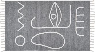 Beliani Beliani - Alfombra Gris Blanco 80 X 150 Cm Poli&eacute;ster Hecho A Mano Patr&oacute;n Abstracto Borlas Yavu