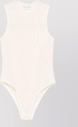 Forte_Forte tulle bodysuit ribbed texture round neckline