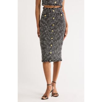 L'agence Tai Snap Front Tweed Midi Skirt in Black/Ecru at Nordstrom Rack, Size 12
