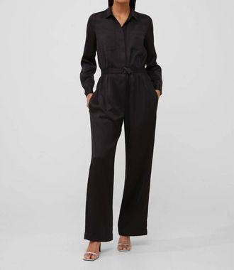 French Connection Enid Crepe 70s Jumpsuit In Dark Slate