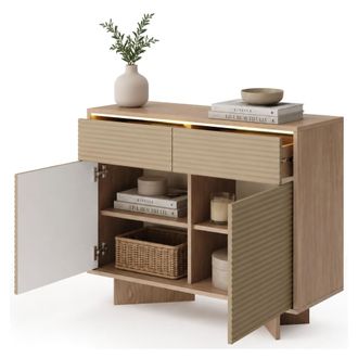 Dmora Aparador Hateva, Alacena 2 Cajones, 2 Estantes, Apertura Abatible, Corredera, 104x40x84h Cm Roble Marr&oacute;n