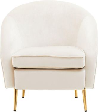 Premier Housewares Interiors by Premier Beige Velvet Armchair with Cushion, Plush Foam Seat With Gold Finish Metal Legs, Living Room Accent Chair