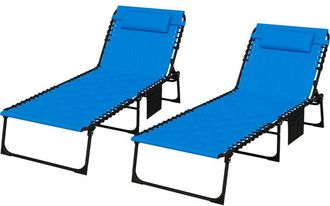 OUTSUNNY Foldable Sun Lounger w/ Reclining Back, Sun Lounger w/ Padded Seat Blue