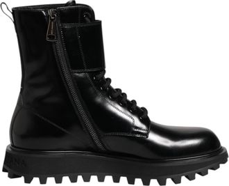 Dolce & Gabbana Black Leather Lace Up Mid Calf Boots Mens Shoes