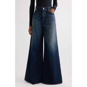 Alaia High Waist Denim Palazzo Pants in Dock Blue at Nordstrom, Size 26