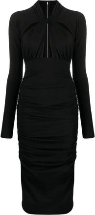 Dolce & Gabbana Zwarte Gedrapeerde Midi Jurk - Dames - Casual kleedjes - Zwart - M - Kleedjes