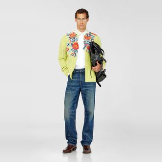 Diesel Open-front cardigan in floral cable knit - Knitwear - Man - Yellow