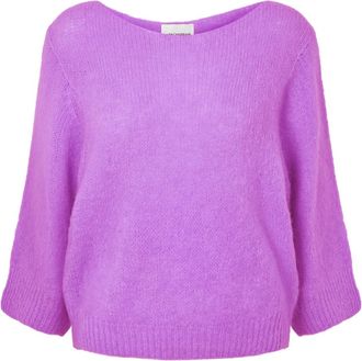 Americandreams Heidy Trui met Korte Mouwen - Dames - Ronde hals truien - Paars - L/Xl - Truien & Vesten