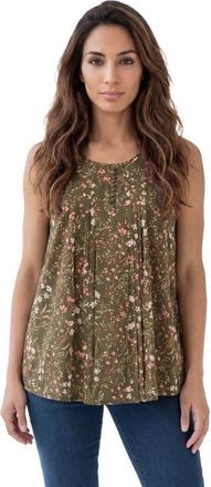 Roaman's Pleated Tank in Dark Olive Floral Print at Nordstrom, Size 32