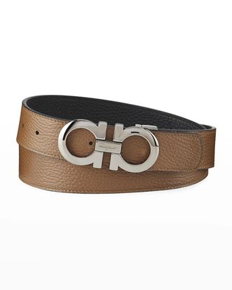 Ferragamo Men & apos;s Gancini Reversible Pebbled Leather Belt