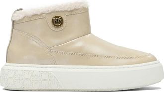 Pinko Beige Enkellaarzen voor vrouwen - Dames - Winterlaarzen - Beige - 37 EU - Leer - Schoenen