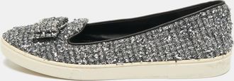 Ferragamo Grey Tweed And Leather Novello Slip On Sneakers
